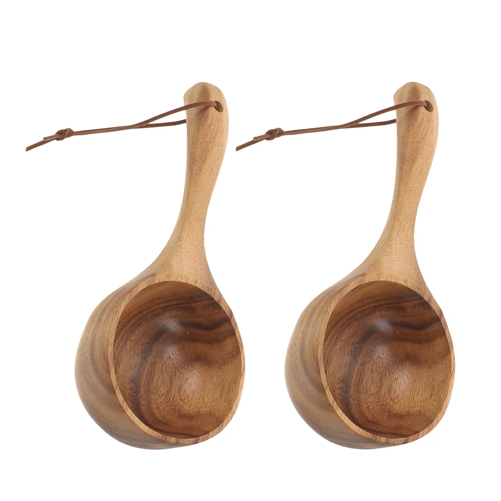 2 Pcs Bath Tools Cooking Ladle Shampoo Rinse Cup Sauna Room Shengshui Kitchen Water Dipper Wood Wooden Spoon Bathroom