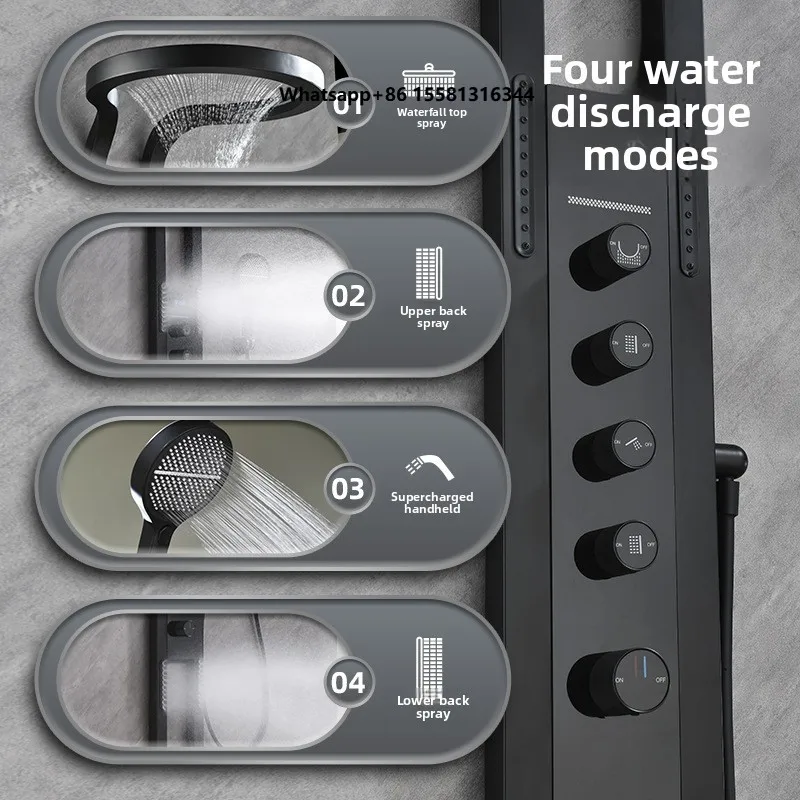 German-style square Large Waterfall Shower Screen Showerhead Set Copper Multi-function Pressurized Shower for Home Bathrooms