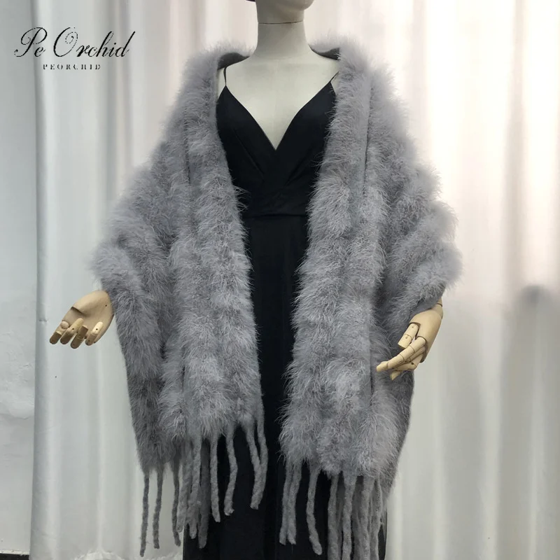 

PEORCHID Grey Shrug Bridal Fur Wrap Bolero Para Festa Women Shawl Wedding Fur Coat Longue Cape De Mariage Estolas De Boda