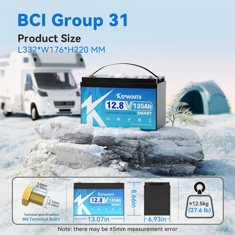 بطارية KEPWORTH 12V 135Ah LiFePO4 مع 100A Bluetooth BMS وحماية منخفضة الحرارة لقارب RV الشمسي #3