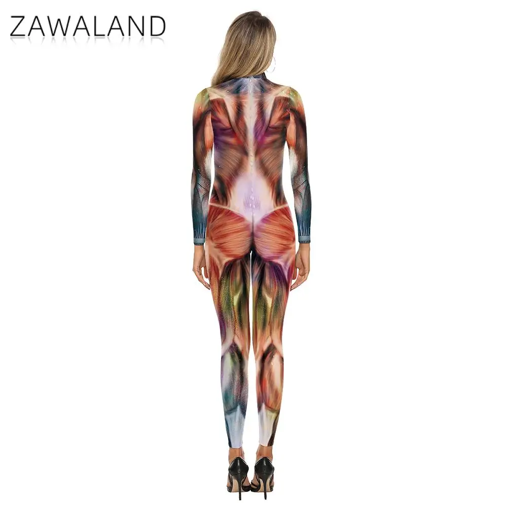 Zawaland Cosplay Costume for Women Adult Party Clothing Holloween Carnival Men Bodysuit Long Sleeve Slim Zentai Muscle Suits