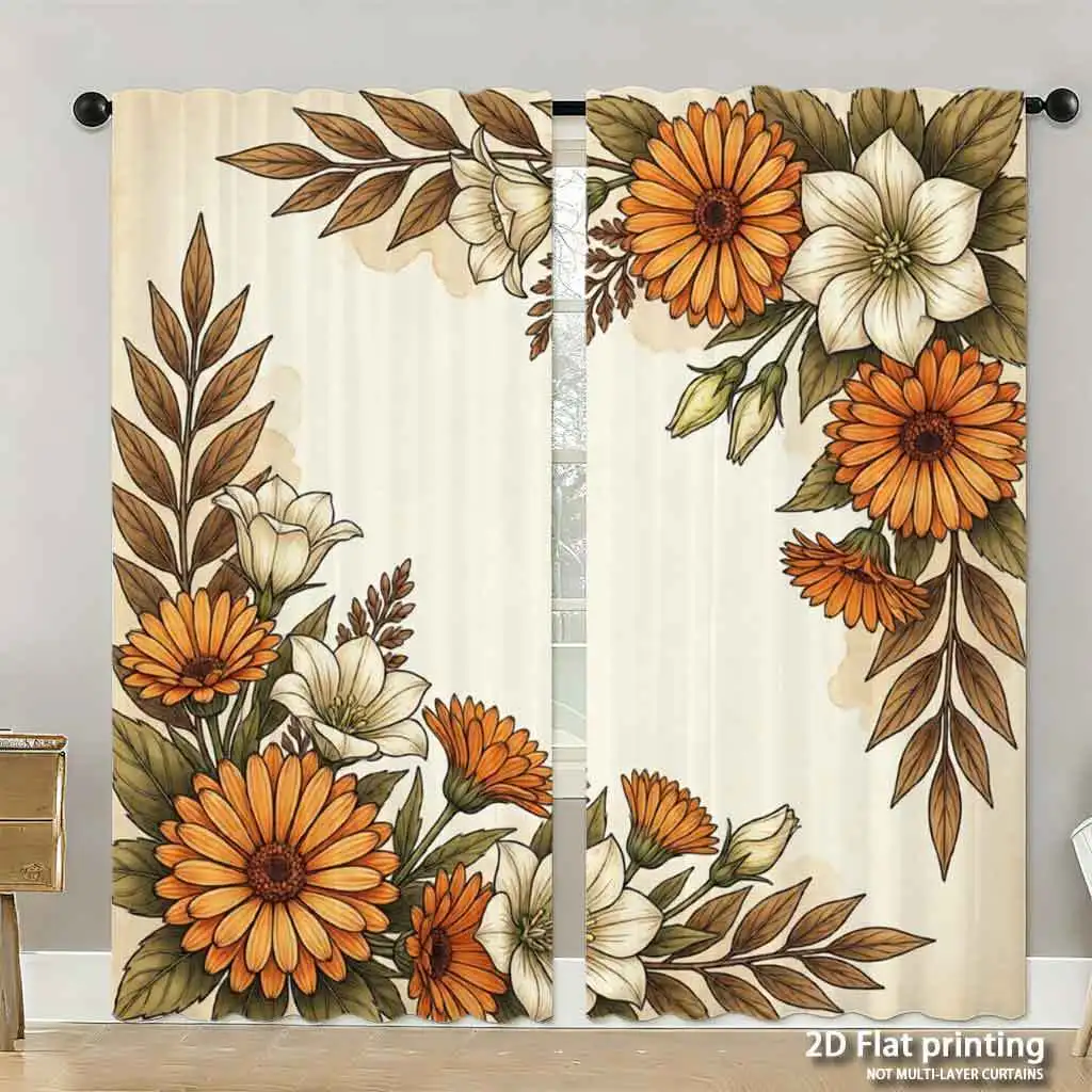 Elegante Botanische Blumen-Sonnenblumen-Vorhänge für Wohnzimmer Schlafzimmer Rustikale Landhaus-Dekoration Fenstervorhang
