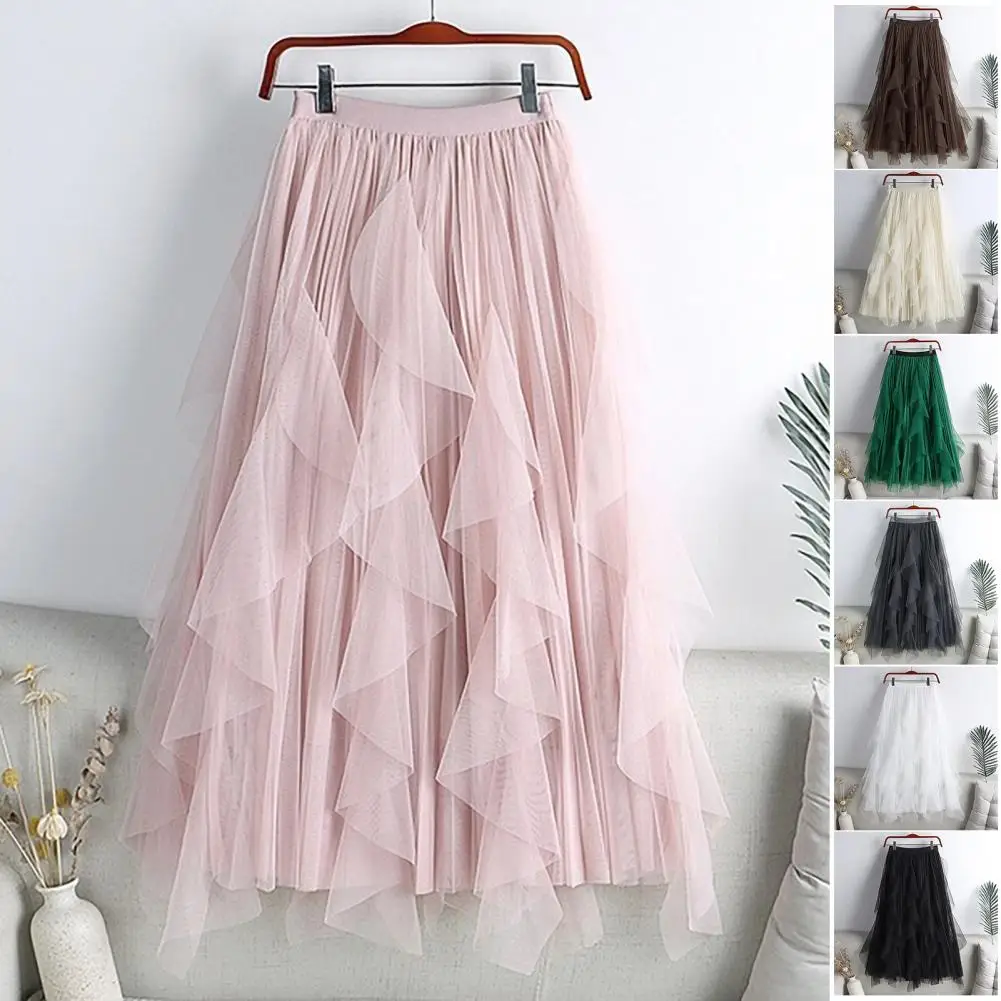 

High Waisted Skirt Women’s Tulle Skirt High Waist Elastic Layered Maxi Skirt Flowy Tiered A-line Midi Length Fairy