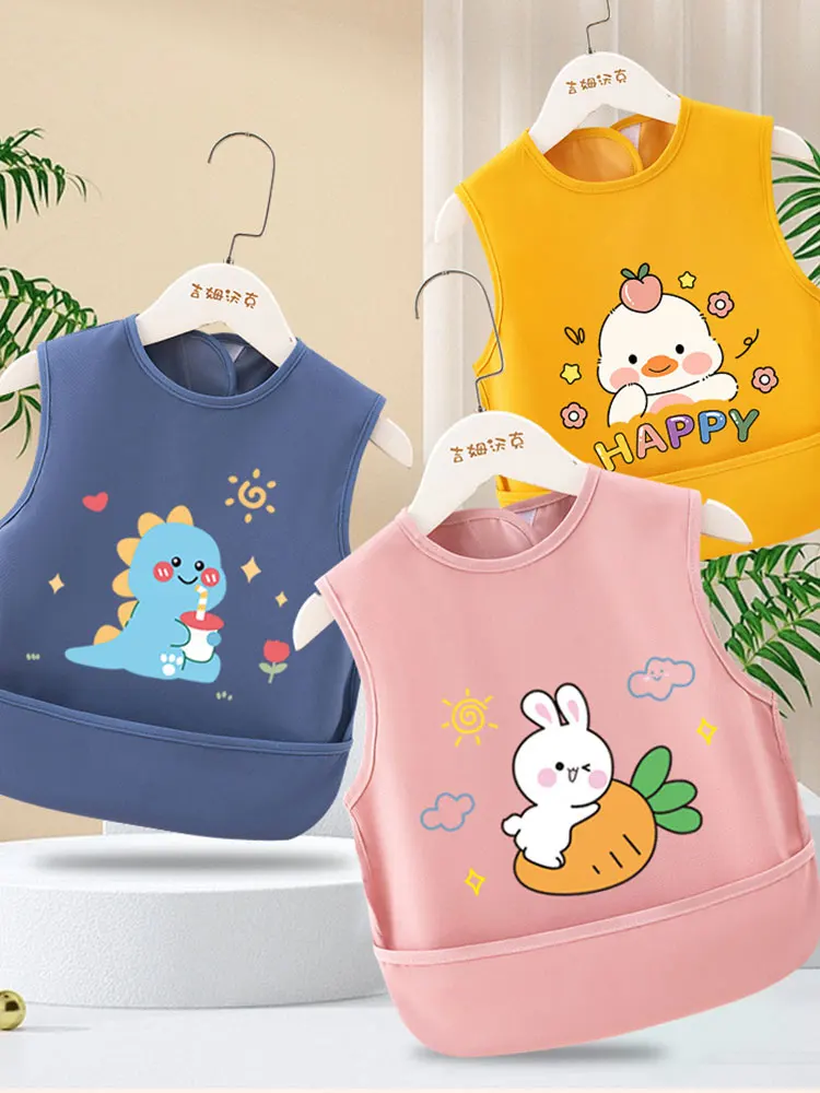 Été nouveau bébé tablier mignon dessin animé imprimé garçon fille sans manches bavoirs alimentation rot tissus imperméable enfants salive serviette