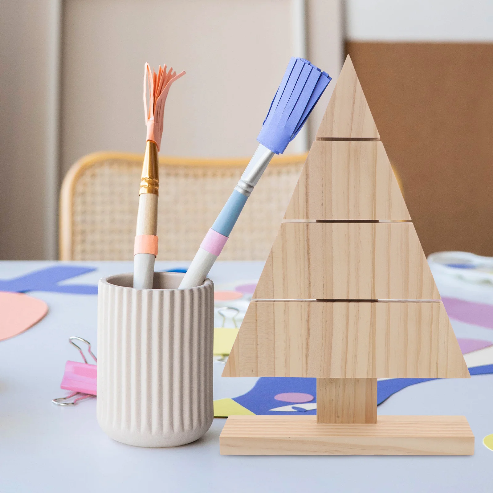 

Unfinished Wood Xmas Tree DIY Rustic Christmas Tabletop Decor Craft Kit for Farmhouse Holiday Centerpiece Wooden Tree Cutout