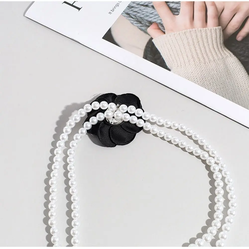 Retro Camellia Flower Pearl Waist Belts Dress Decorative Accessories Elastic Belt Elegant Pearl Waist Chain Clothing Supplies