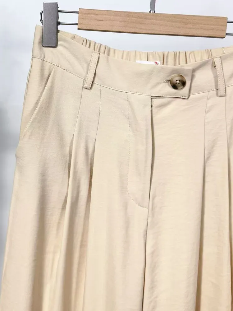 하이웨이스트 와이드 레그 팬츠 캐주얼 루즈핏 스트레이트 컷 여름 여성용 가볍고 신축성 있는 바지