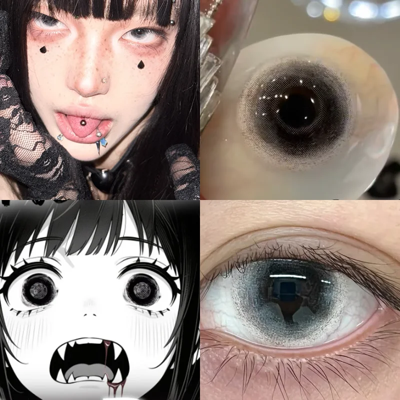 2 uds lentes de contacto Junji Ito Kuro Mime ciudad blanca y negra para Halloween lentes de Cosplay lente negra lente suave estilo fantasma anual