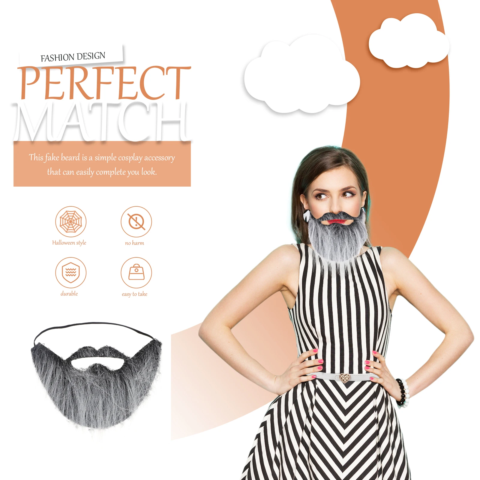 3 pezzi di barba finta puntelli divertenti realistici cosplay Halloween Natale scena fotografia accessorio nero grigio costume uomo bambino