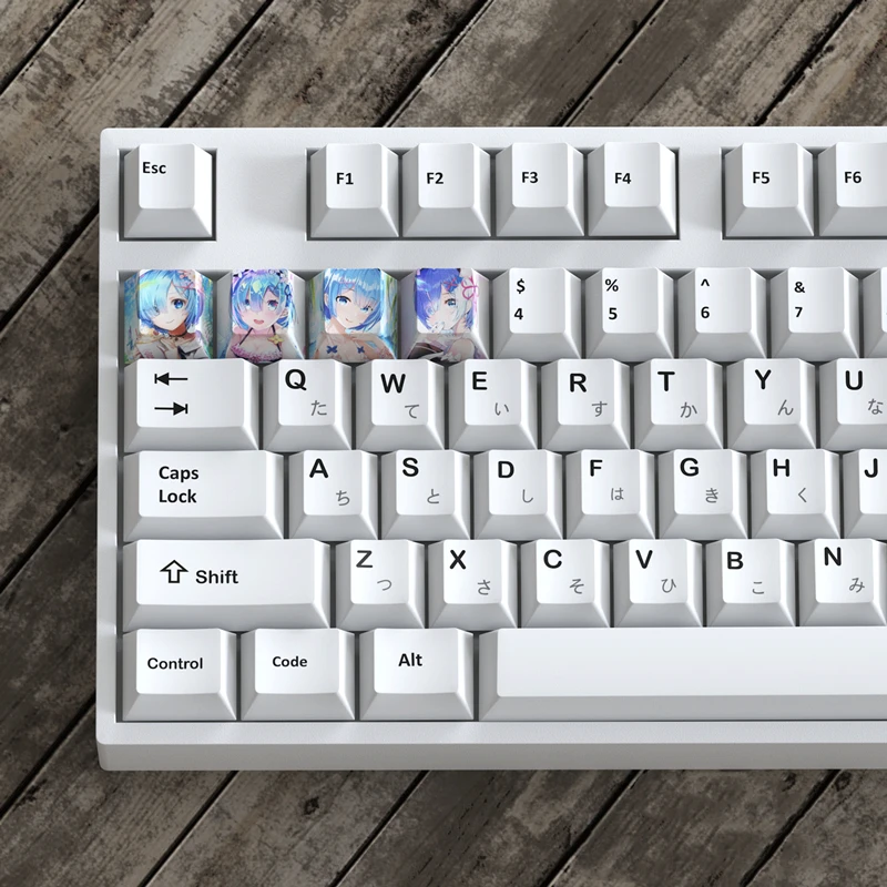 4 Keys/set Re:Life In A Different World From Zero Keycaps PBT Dye Subbed Key Caps Cherry Profile Anime Cartoon Keycap R4 Height