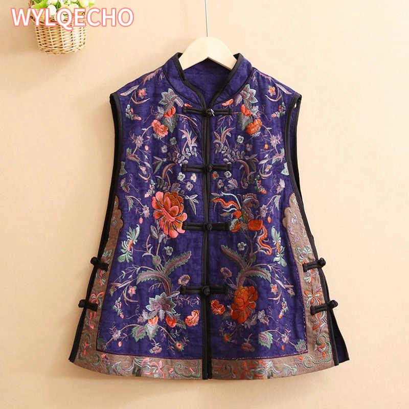 2023 traditional chinese women vintage elegant vest flower embroidery cotton linen vest women tops elegant oriental tang suit