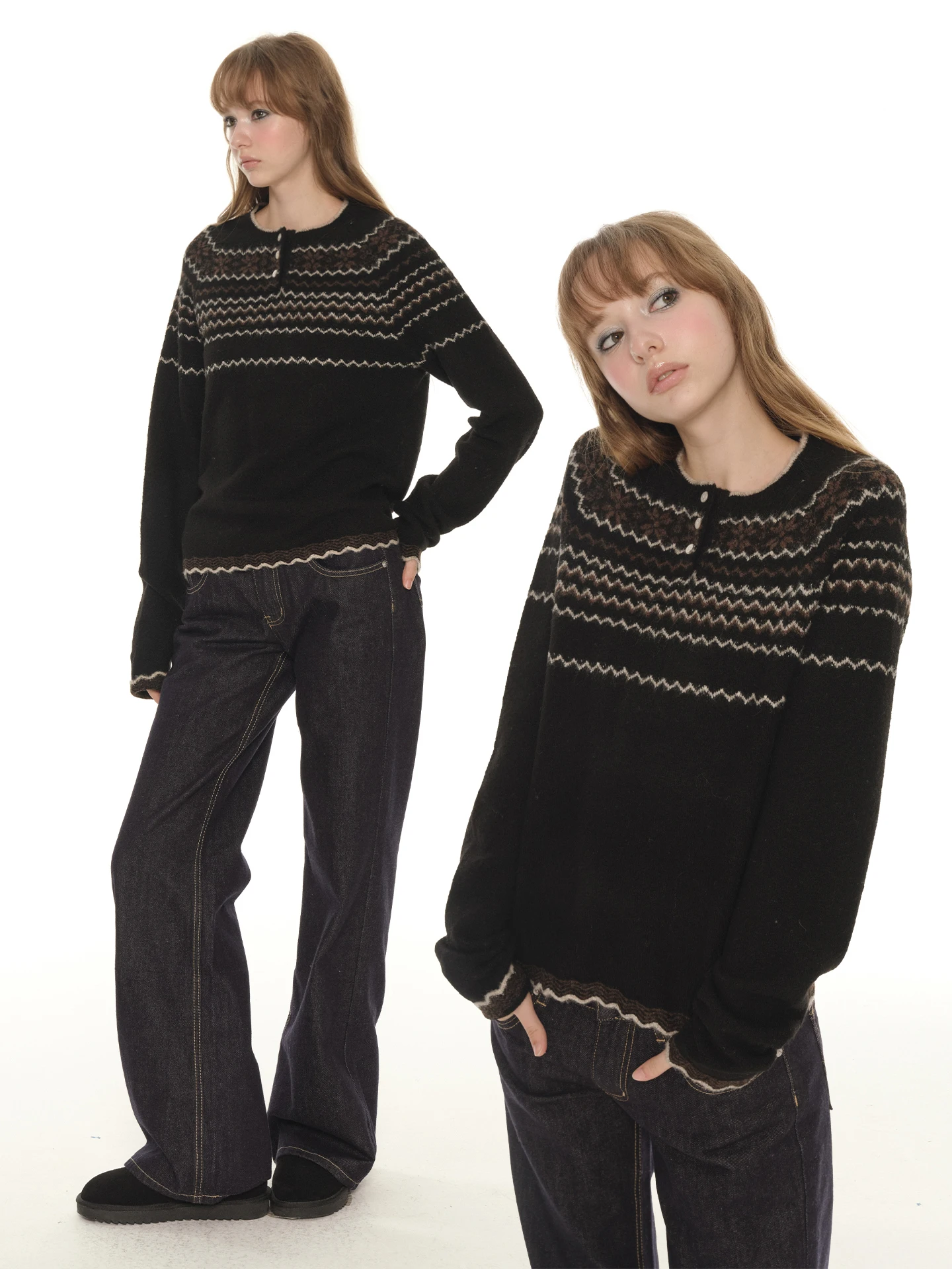 

Женский вязаный свитер UNRETRO из смесовой шерсти с воротником хенли, для ношения под одеждой, весна-осень, модный, повседневный, теплый, стандартный крой