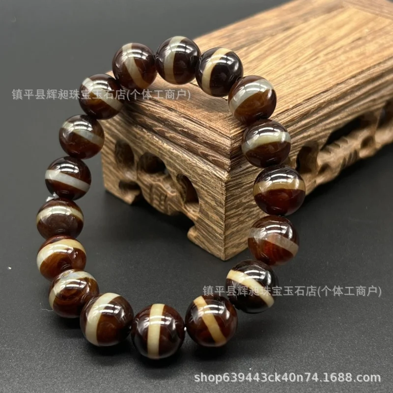 Vintage Bright Coffee Color First-Line Pharmacist Dzi Bead Unisex Old Agate Cultural Bracelet