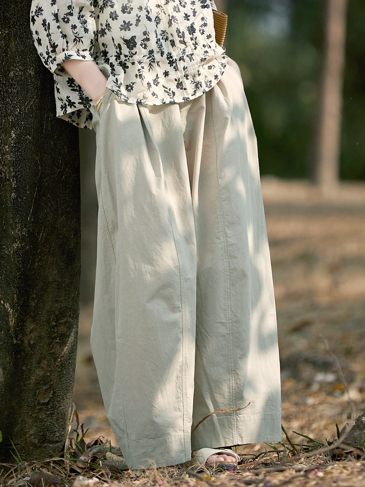 

Comfortable High-Waist Wide-Leg Pants Women's Loose Fit Pure Cotton Elastic Waist Casual Trousers Versatile Straight Cut