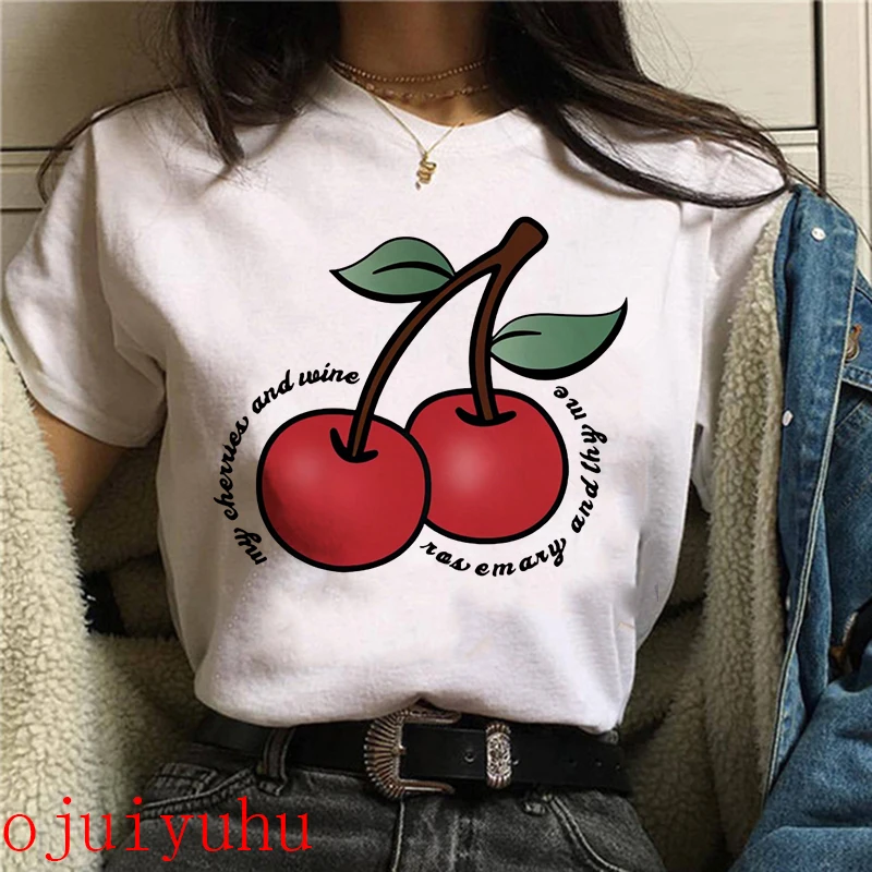 y2k sweet Strawberry Cherry Casual T-Shirts Gothic Tee Shirt Harajuku 90s Tshirt Women Summer Tops Streetwear Clothes