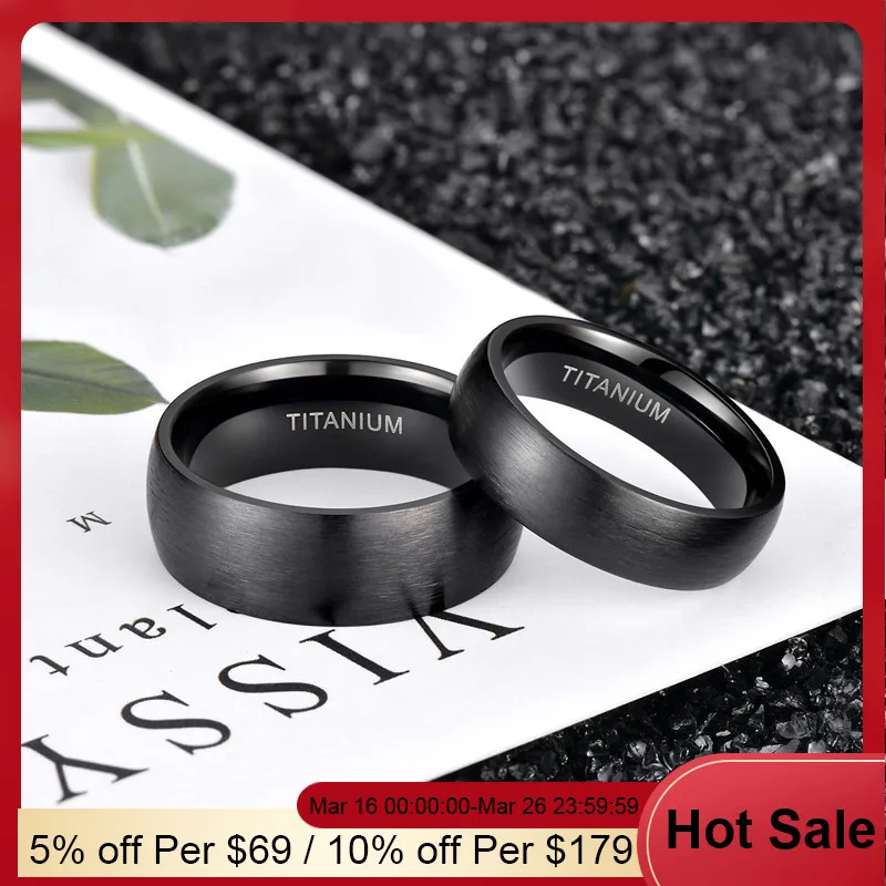 

Kolmnsta 6/8mm Black Men Rings Brushed Male Pure Titanium Ring Cool Couple Wedding Band Unisex Dark anillo hombre Allergy free