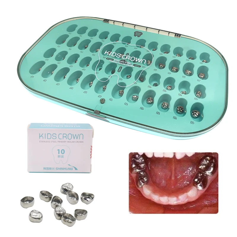 48PCS Dental Kids Primary Molar Crowns Stainless Steel Pediatric Crown Orthodontic Baby Temporary Tooth Crown Braces Dentist Use