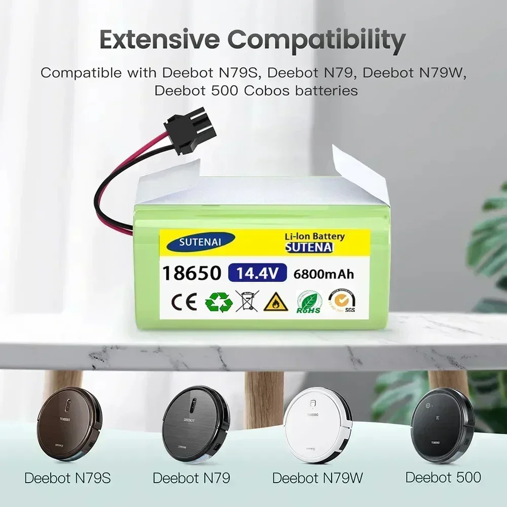 بطارية ليثيوم أيون 14.4 فولت 6.8 أمبير في الساعة لـ Cecotec Conga Excellence 950 990 1090 Ecovacs Deebot DN621 601/605 Eufy RoboVac 35C Panda i7 V710