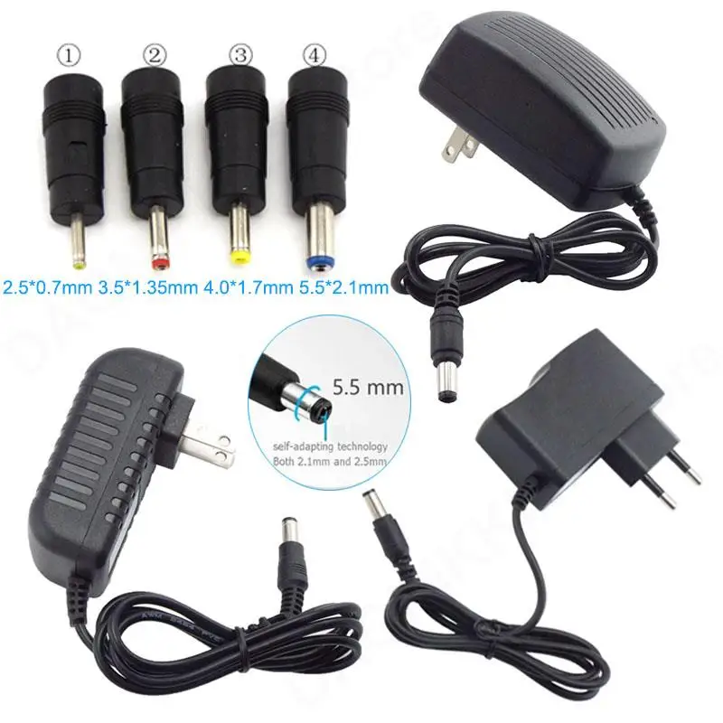 EU US 플러그 전원 공급 어댑터, AC 100V-240V 1A 2A 3A 충전기 컨버터, 3.5x1.35 4.0x1.7 5.5x2.1 커넥터, DC 5V, 8V, 9V, 12V, 15V