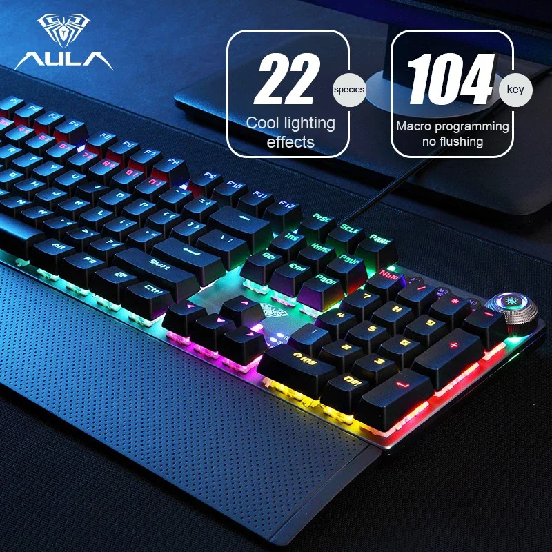 AULA F2088 Mechanical Keyboard with knob Anti-ghosting Wired 104 Keys RGB Backlight Hotswap Customized Office Gaming Keyboard