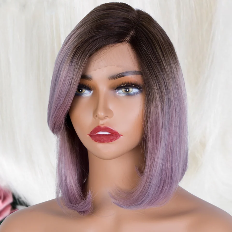 Highlight Bob Wig Ombre T Part Lace Bob Lace Human Hair Wigs For Women Brazilian Straight Short Bob 13x1x6 Lace Front Bob Wigs