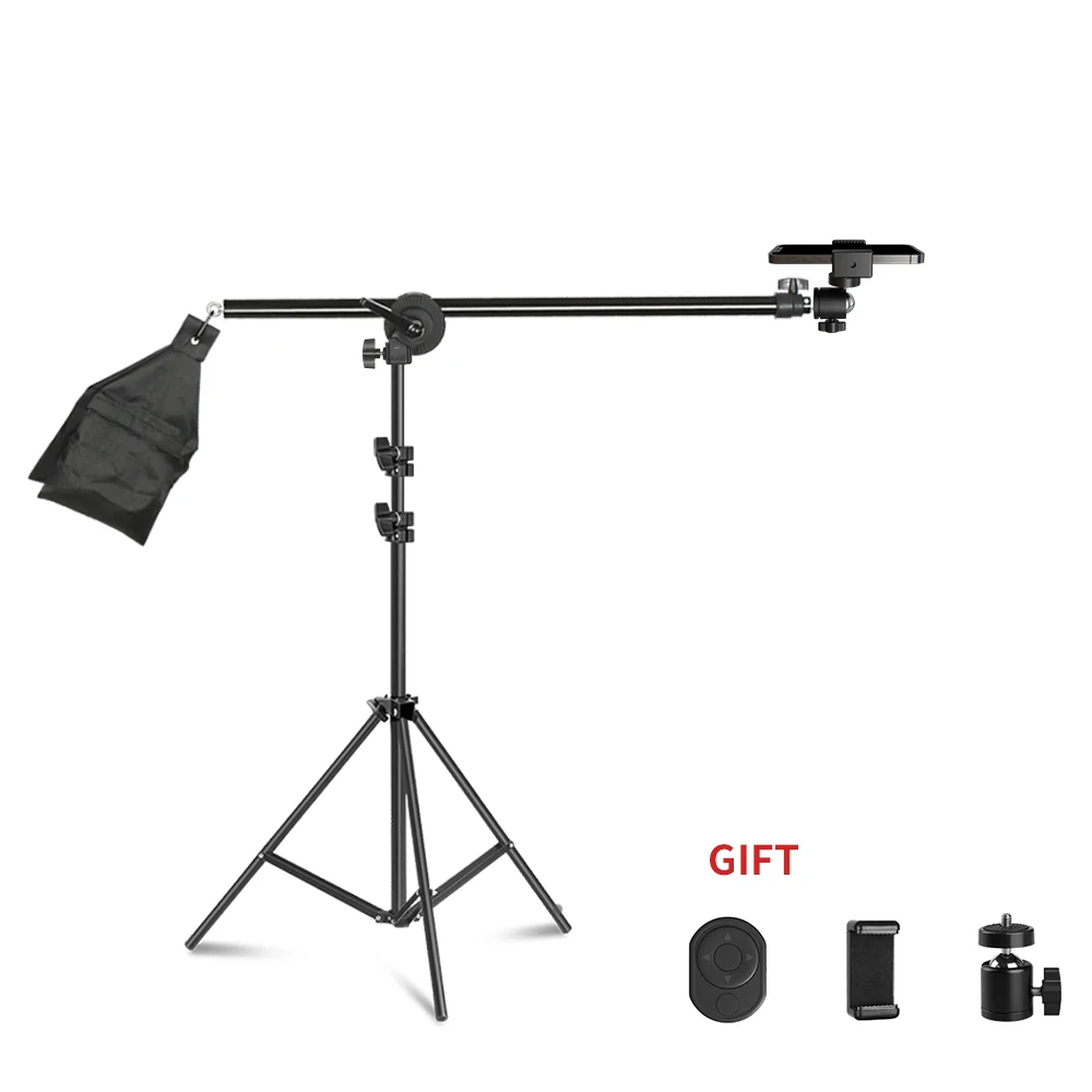 Adjustable Boom Arm Photo Studio C-Tripod for Softbox Light Stand Photo Studio 2M with 1.4M Flexible Sandbag Supporting