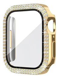 Diamond Cover For Apple watch Case 44mm 40mm 45mm 41mm HD Tempered Glass+Bumper Screen Protector iWatch series 9 8 7 6 5 4 SE