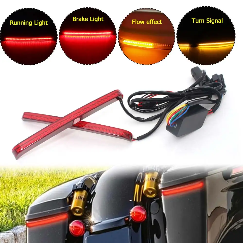 

Motorcycle LED Saddlebag Flowing Light Turn Signal Running Brake Lamp For Harley Touring Road King Electra Street Glide 2014-24