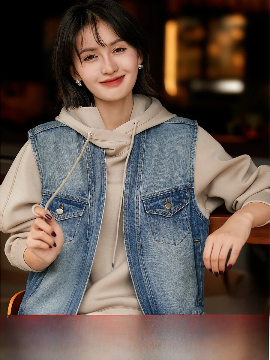 

Современный американский ретро-жилет свободного кроя в стиле бокс-фит, из смесового хлопка и полиэстера, для осеннего сезона, для повседневной носки