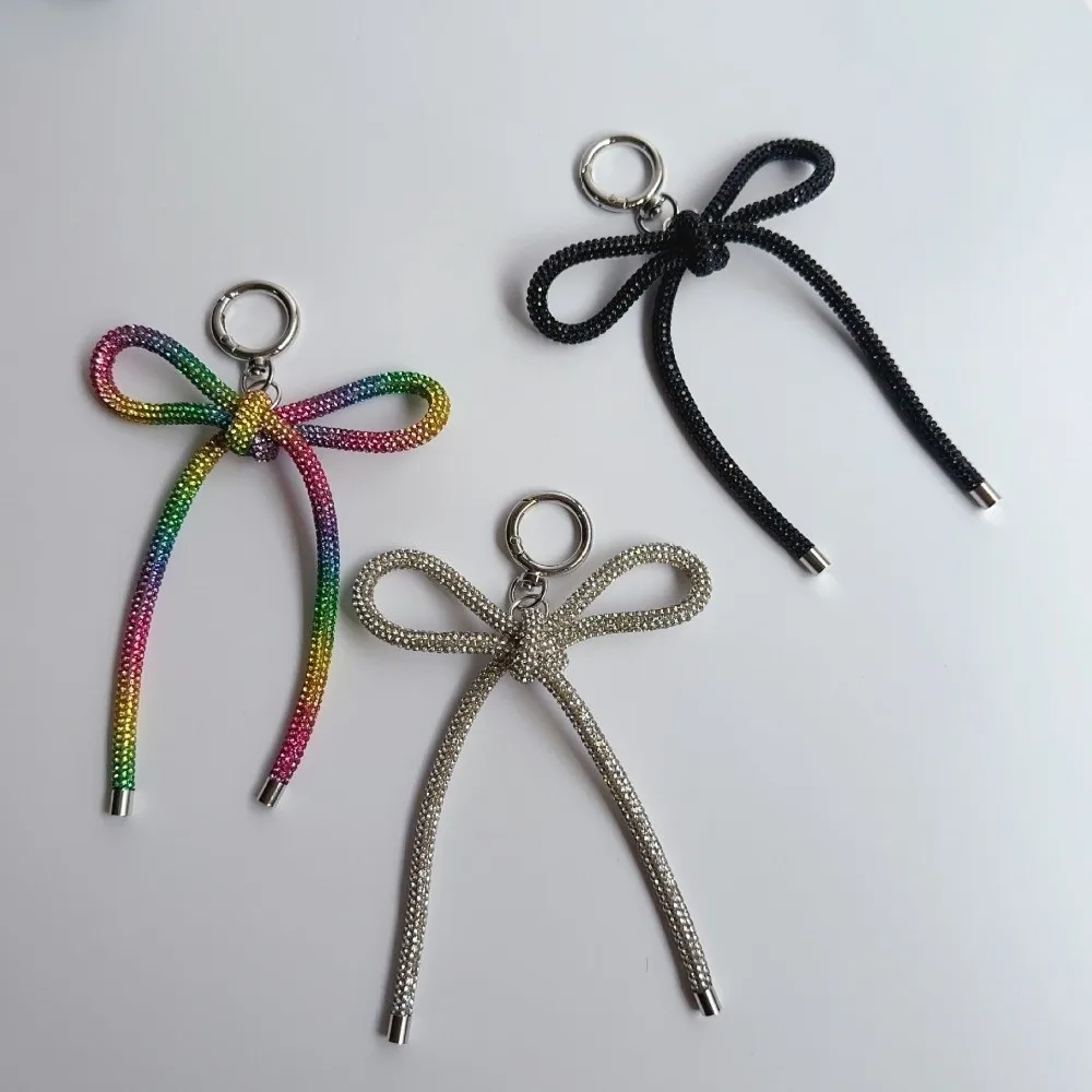 Sparkling Diamond Butterfly Knot Rope Korean Style Hanging Decoration Knot Bag Charm Colorful Sweet Style Bowknot Keyring Bag
