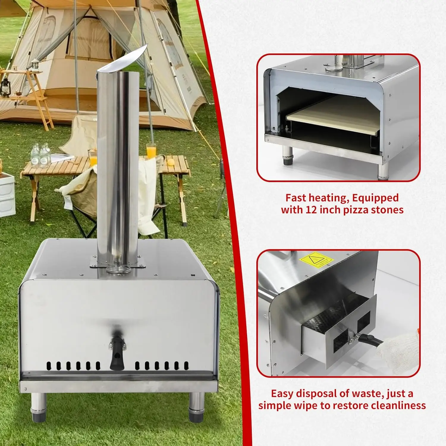 Pizza Oven Outdoor Portable Wood Pizza Oven with Foldable Legs and Thermometer for Courtyard Cooking and Backyard Camping