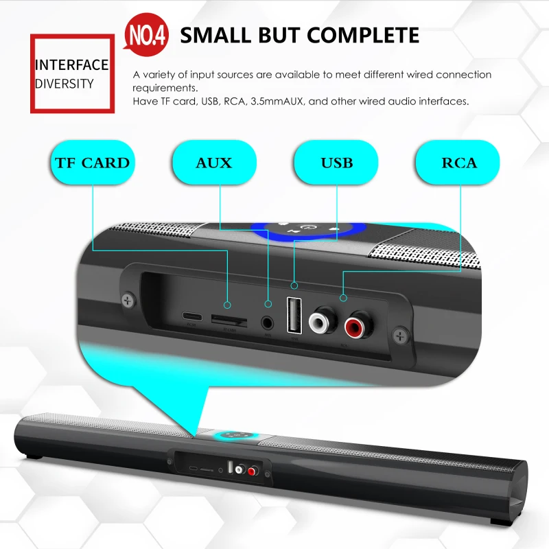 แถบเสียงแบบพกพาไร้สายลําโพงบลูทูธทีวีติดผนัง Echo ลําโพงโฮมเธียเตอร์ Mega Bass RGB สีโคมไฟเสียง