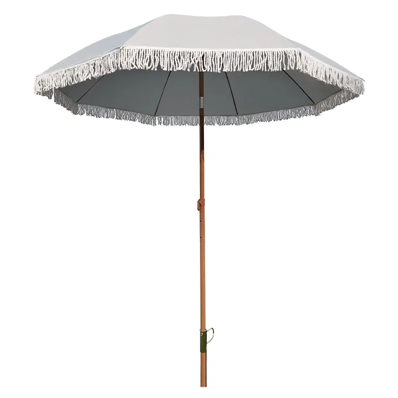 JMZ Fringed Beach Umbrella Outdoor Patio Parasol for Women Garden Villa Hotel Large Sunshade with Tassels for Courtyard