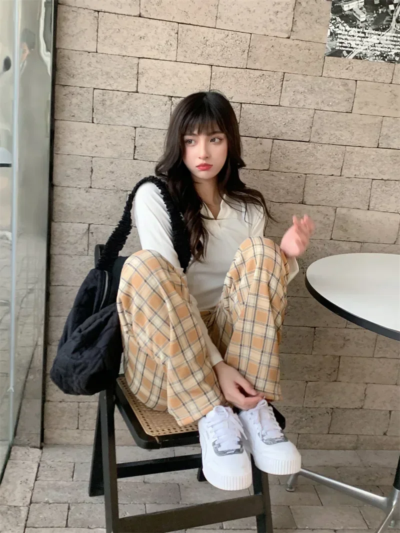 Mode Warme Plüsch Hosen Kaschmir Dicken Plaid Damen Winter Beiläufige Lose breitbeinig Hosen Koreanische Streetwear Studenten – Detail 31
