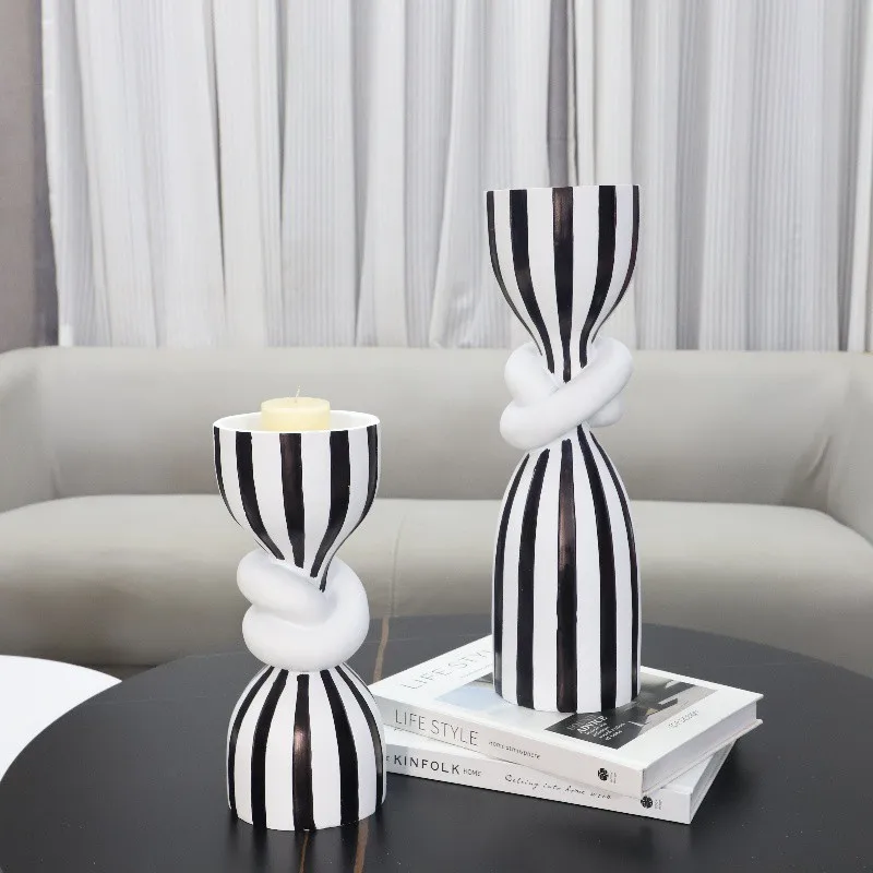 Resin Candle Holders Black and White Stripes Knot Geometric Abstraction Twisted Candlestick Ornaments Home Accessories