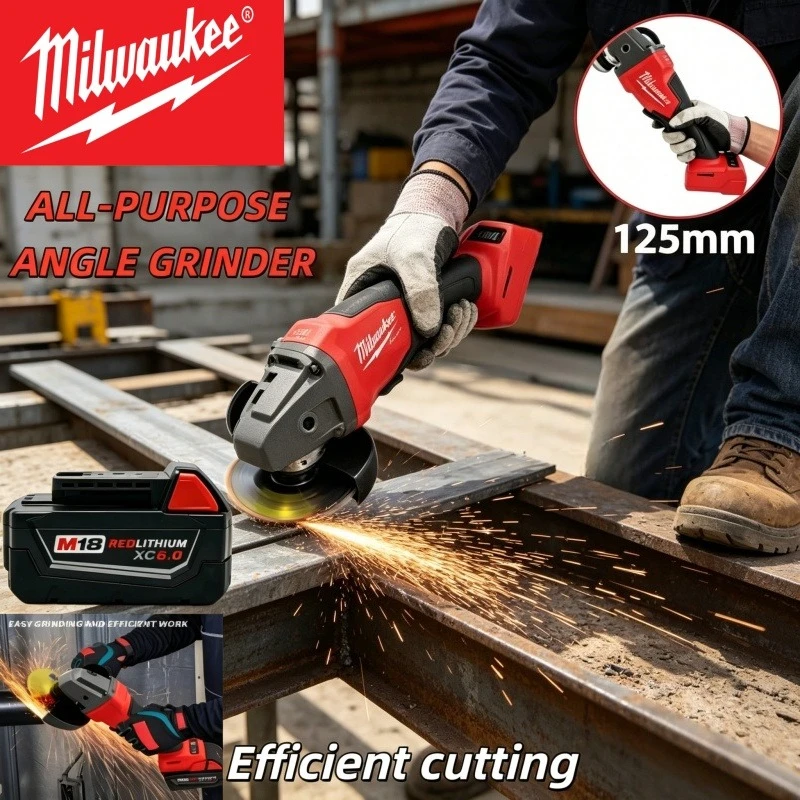 New Milwaukee Battery 18V M18 125mm Brushless Braking Angle Grinder 3 Gears Variable Speed Cordless Cutting Polishing Power Tool