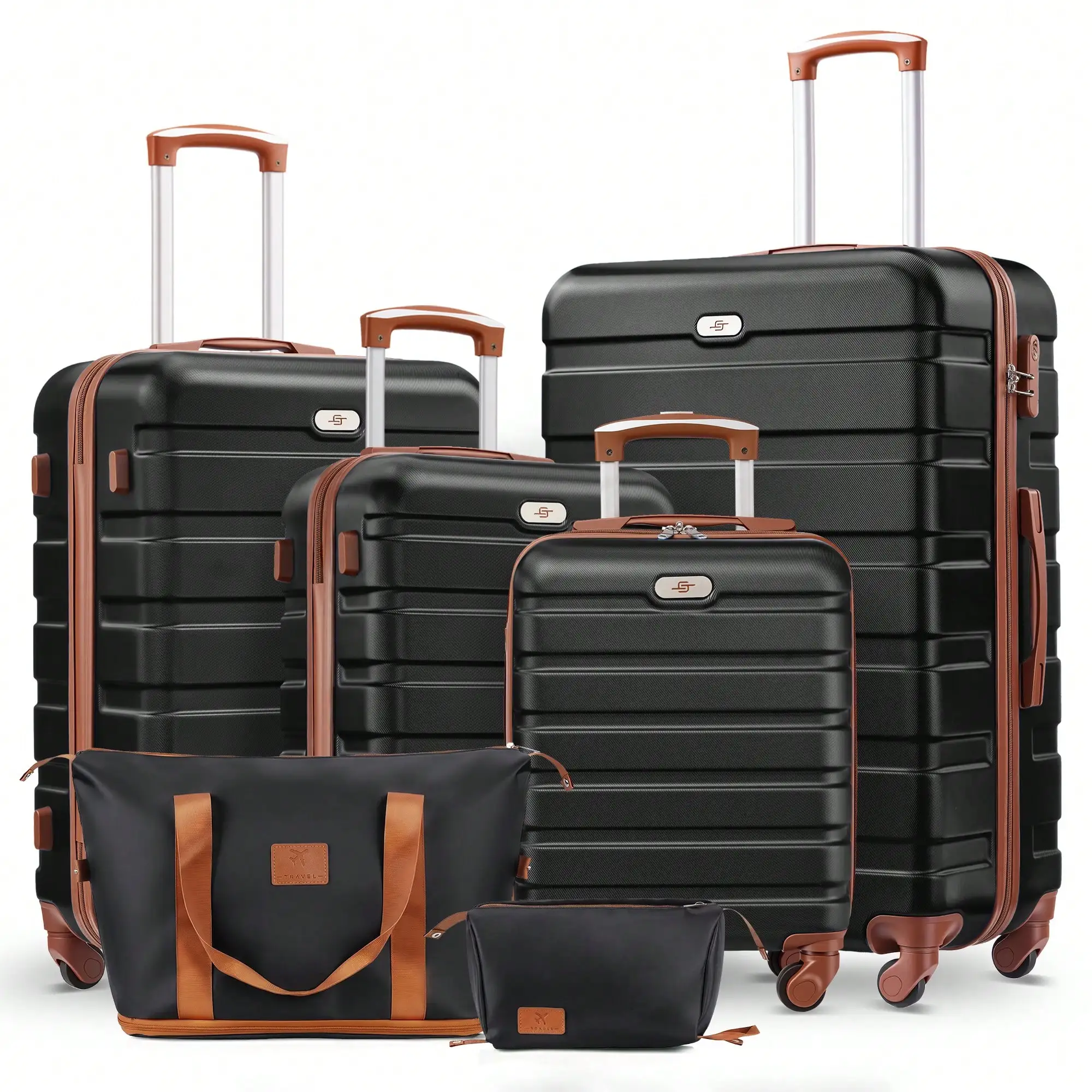 6-Piece Luggage Set, 16/20/24/28 Inch Suitcases,ABS Hardside Spinner Carry On Suitcase + 2 Travel Bags For Family Vacations,Back To School