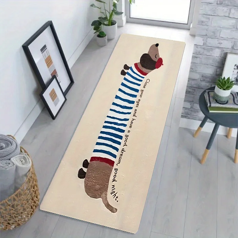VIKAMA Cartoon-Teppich, beige gestreift, Welpen-Fußmatte, langer Teppich, weicher Küchenteppich, Teppich für Wohnzimmer, Teppich für Schlafzimmer, Heimdekoration