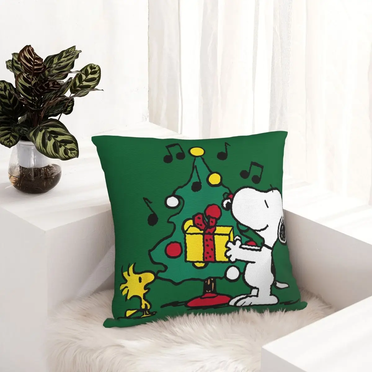 سنوبي وودستوك عطلة شجرة عيد الميلاد المخدة المطبوعة البوليستر غطاء الوسادة وسادة للديكور غطاء المنزل