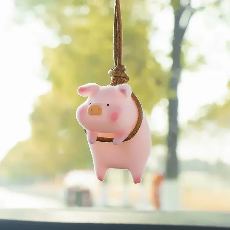 1Pcs Kids Adult Cute Little Pig Car Pendant Decoration Swing Piggy Keychain Hanging Flying Interior Accessories Decor