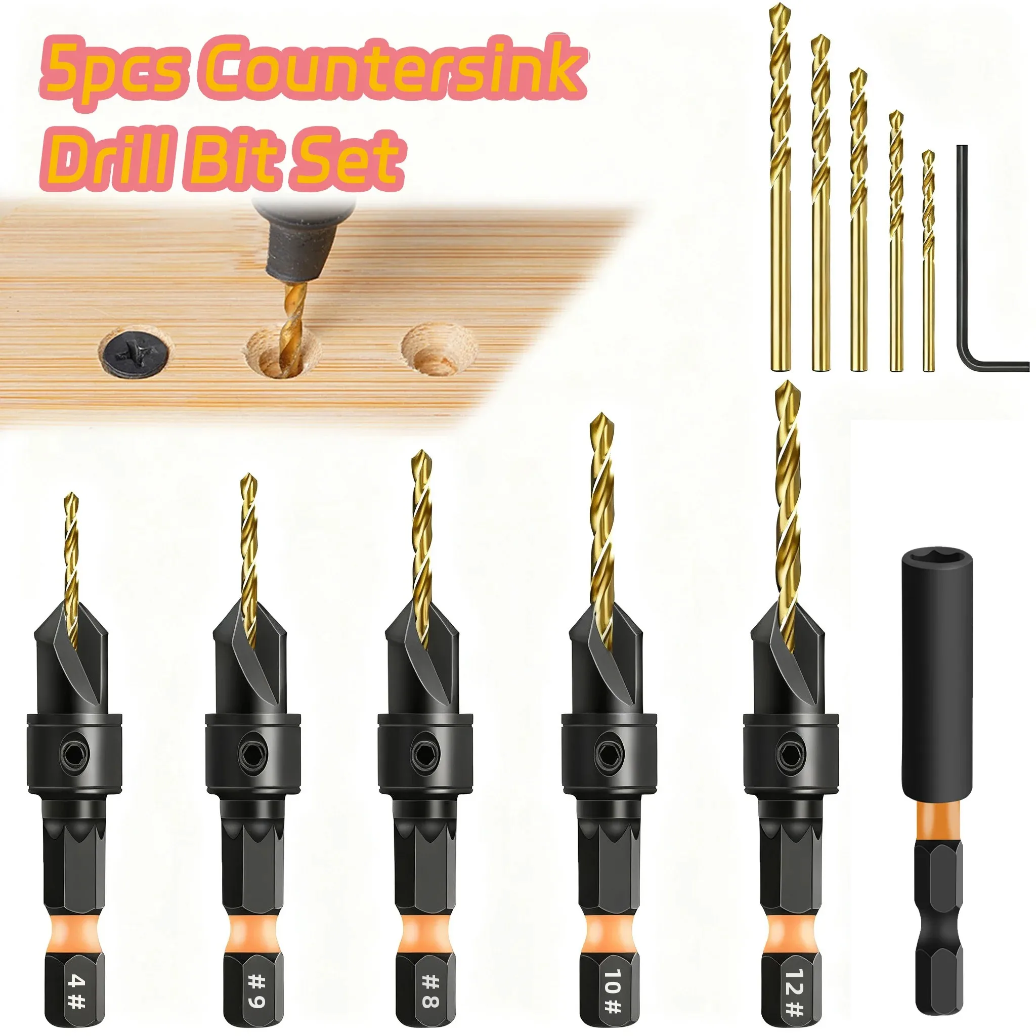 

12PCS Countersink Drill Bit Set - #4-#12 Adjustable Wood Boring Bits with Magnetic Extension Holder for Professional Woodworking