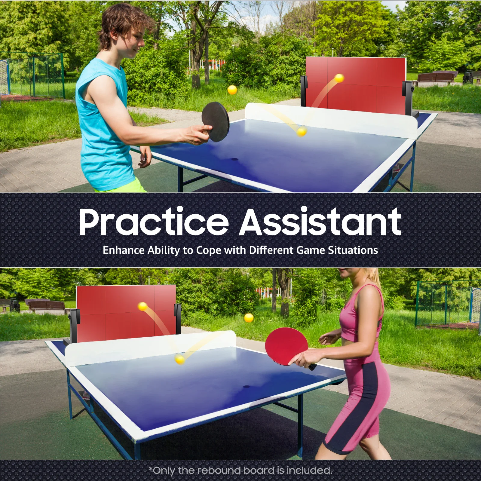 Tischtennis-Rückprallbrett-Trainer 360 ° Winkel- und höhenverstellbarer Tischtennistrainer aus Massivholz mit 8 Gummiblöcken für das Heimtraining im Studio – Detail 2