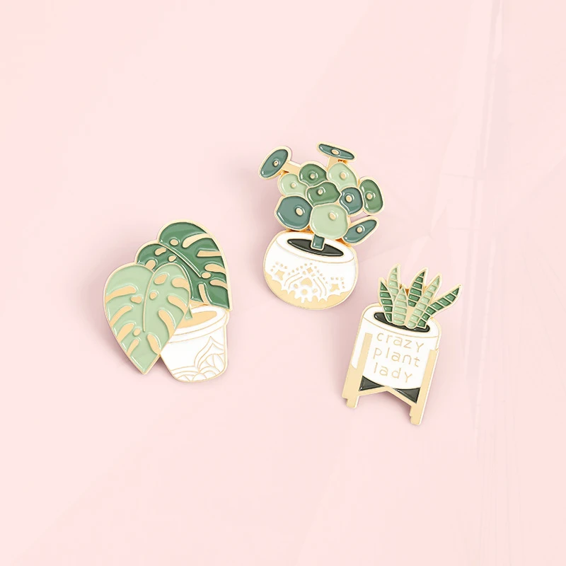 Green Plant Cartoon Apple Crazy Plant Water Saving Metal Badge Jewelry Accessories Lapel Brooch Cute Cactus Enamel Pin Potted