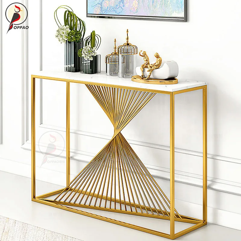 YJQ postmodern light luxury entryway counter, stainless steel corridor entryway cabinet, minimalist marble entryway table