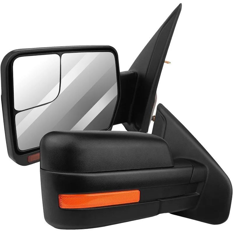 

Towing Mirrors Fit 2004-2014 for for F-150 Replacement Power Heated LED Turn Signal Puddle Light Black Housing Dual mirror