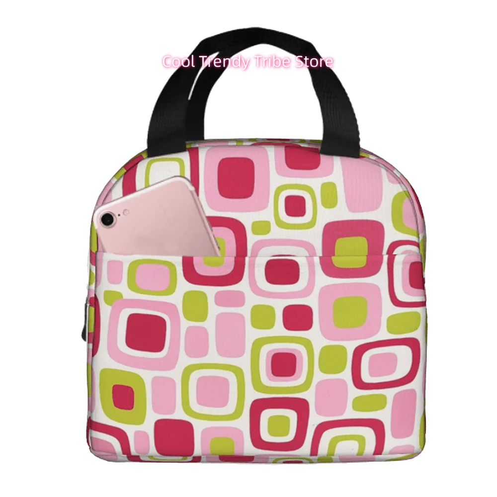 

Thermal Insulated Lunch Box & Cooler Bag Compatible for - Retro Pink Green Oxford Cloth Leakproof Zipper Lunch Carrier Suitable