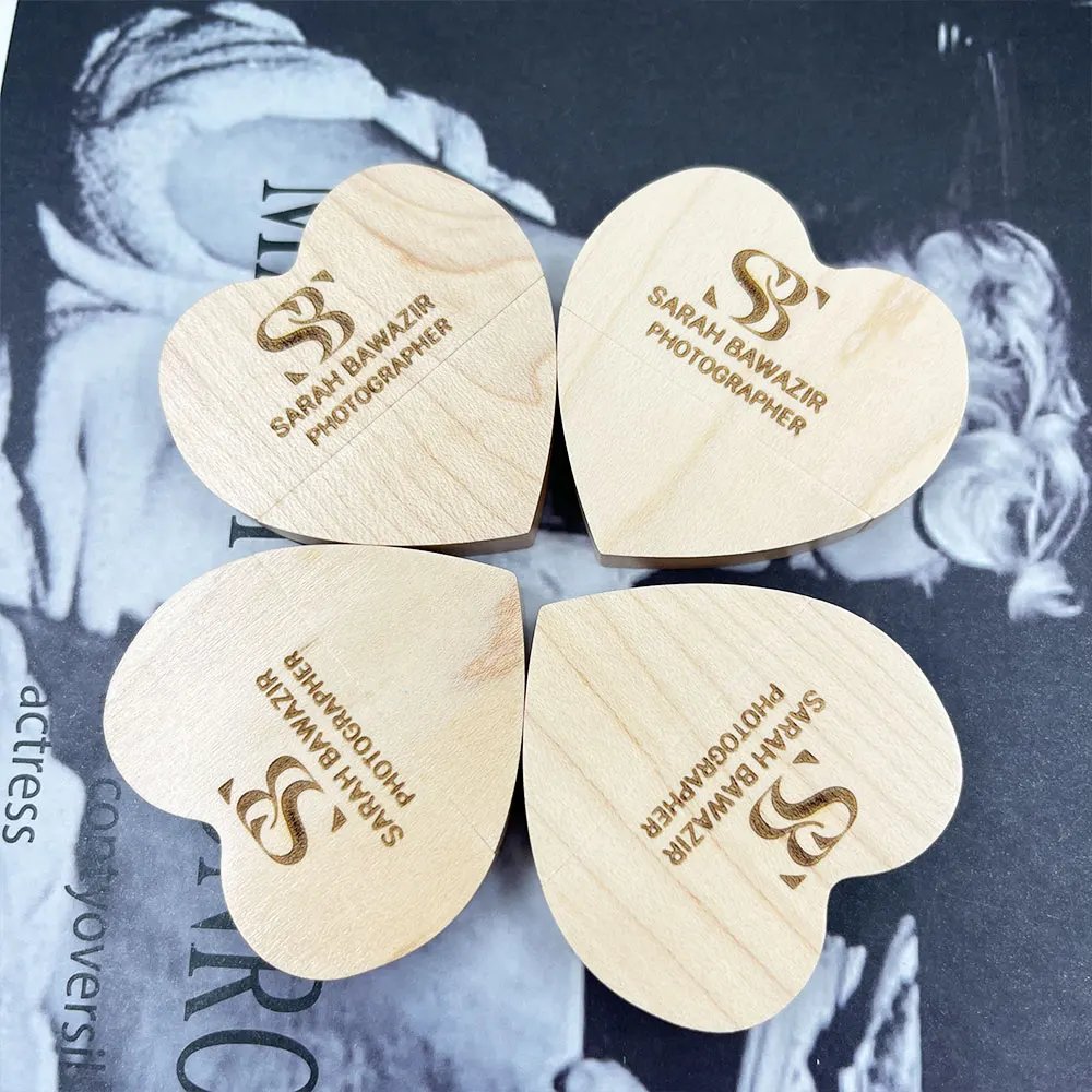 30 Uds. Logotipo gratis corazón USB 2,0 unidad Flash 64G llavero de madera regalo de boda unidad de bolígrafo 32G memoria Stick U disco regalo creativo