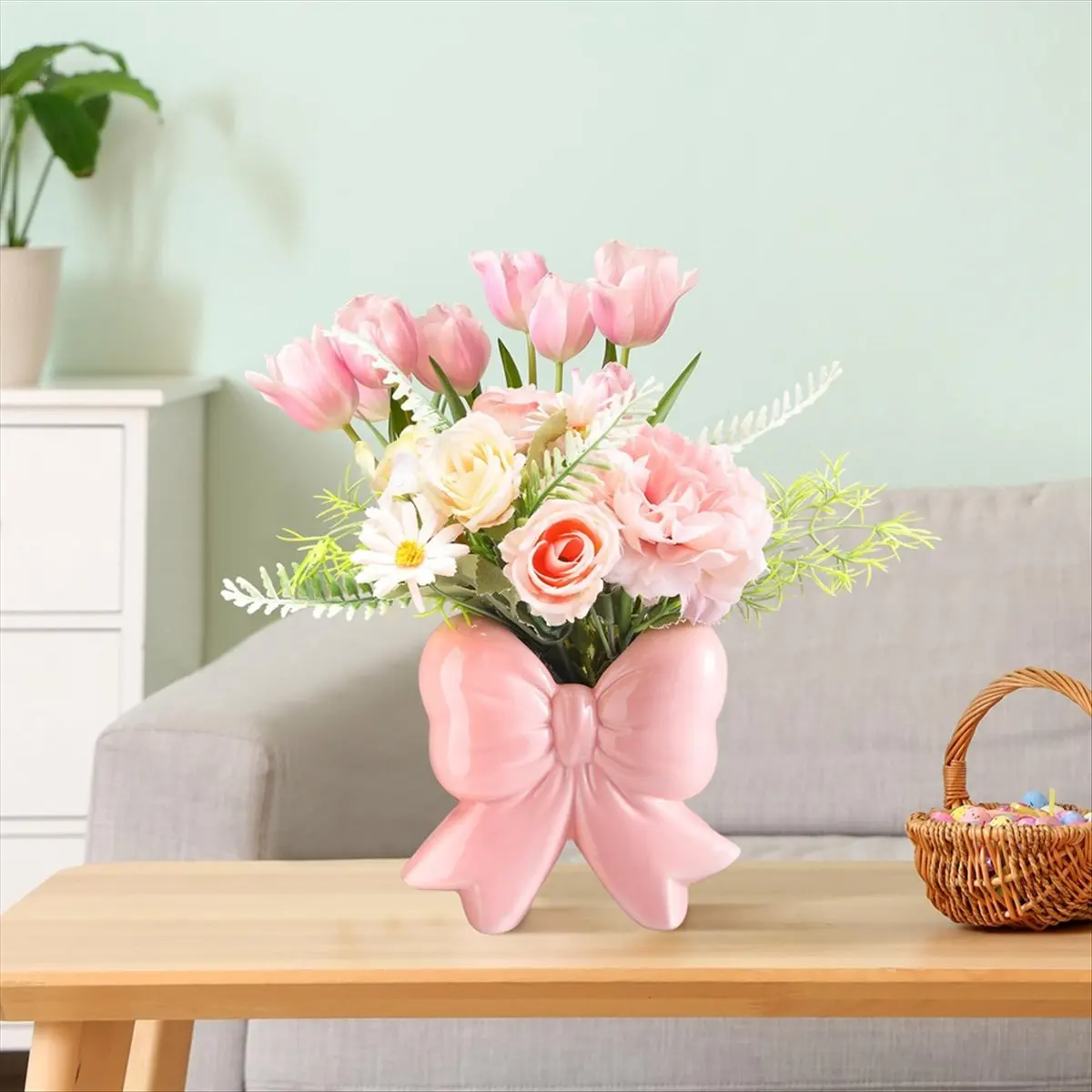 Pink Ceramic Vase Small Vase Pen Holder Makeup Brush Holder Contemporary Design Decorative Women Gifts for Home Office &LICG