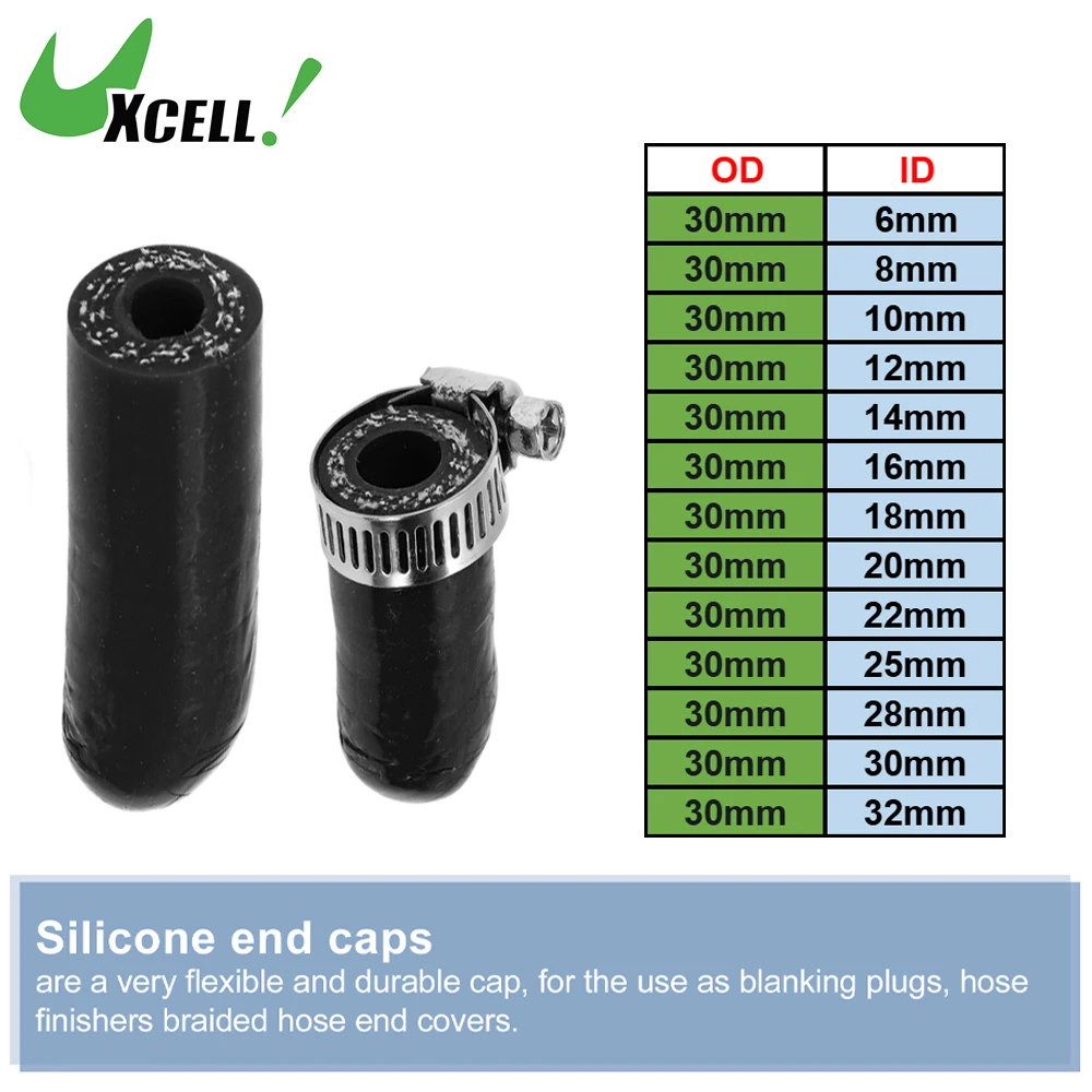 

UXCELL 6mm-32mm ID 30mm Length Silicone Rubber Hose End Cap 3-ply Polyester for Coolant Turbo Bypass Valve Vacuum Black