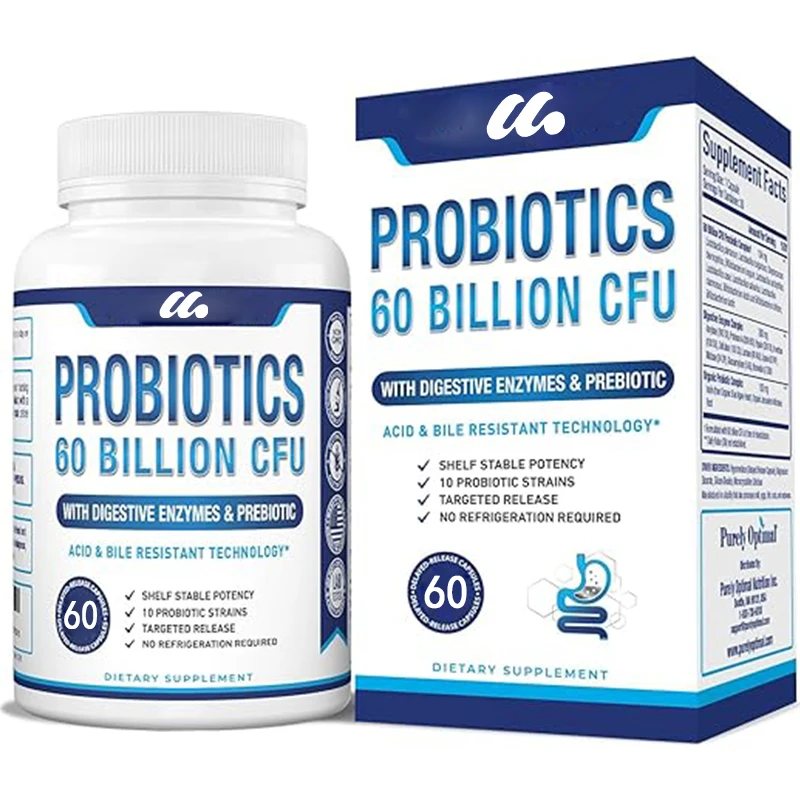 

60 billion colony units of high-quality probiotics, containing organic prebiotics and digestive enzymes